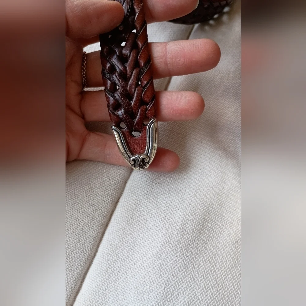 Vintage Fossil Elegant Brown Braided Leather Belt_med